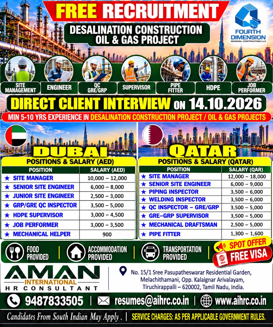 Desalination Construction Oil & Gas Project — AMAN INTERNATIONAL HR CONSULTANT, United Arab Emirates, Qatar