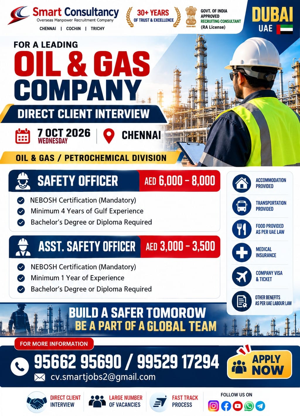 Oil & Gas Recruitment | Safety Officer & Asst. Safety Officer | Chennai – 7 October 2026 - DUBAI