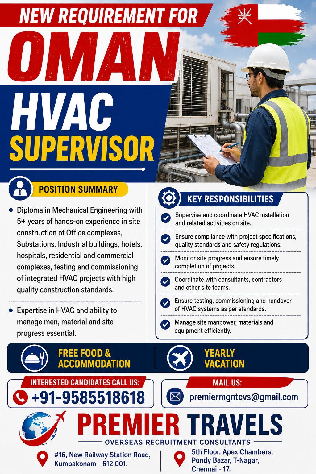 HVAC Supervisor — Premier Travels, OMAN, OMAN