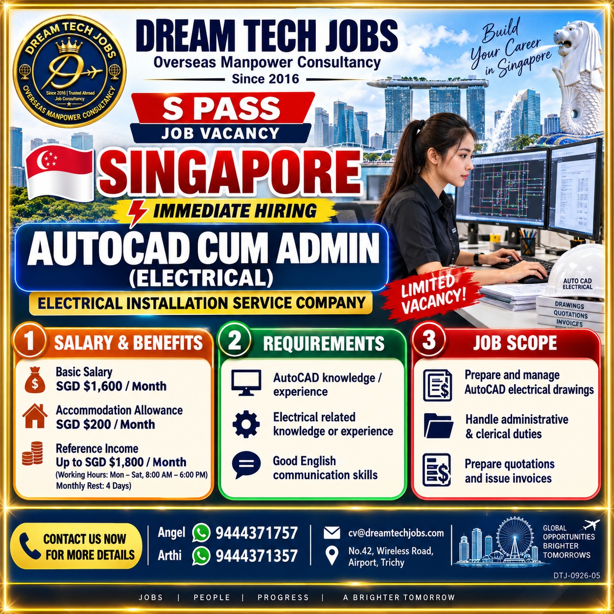 AutoCAD cum Admin (Electrical) — DREAM TECH JOBS -TRICHY, Singapore