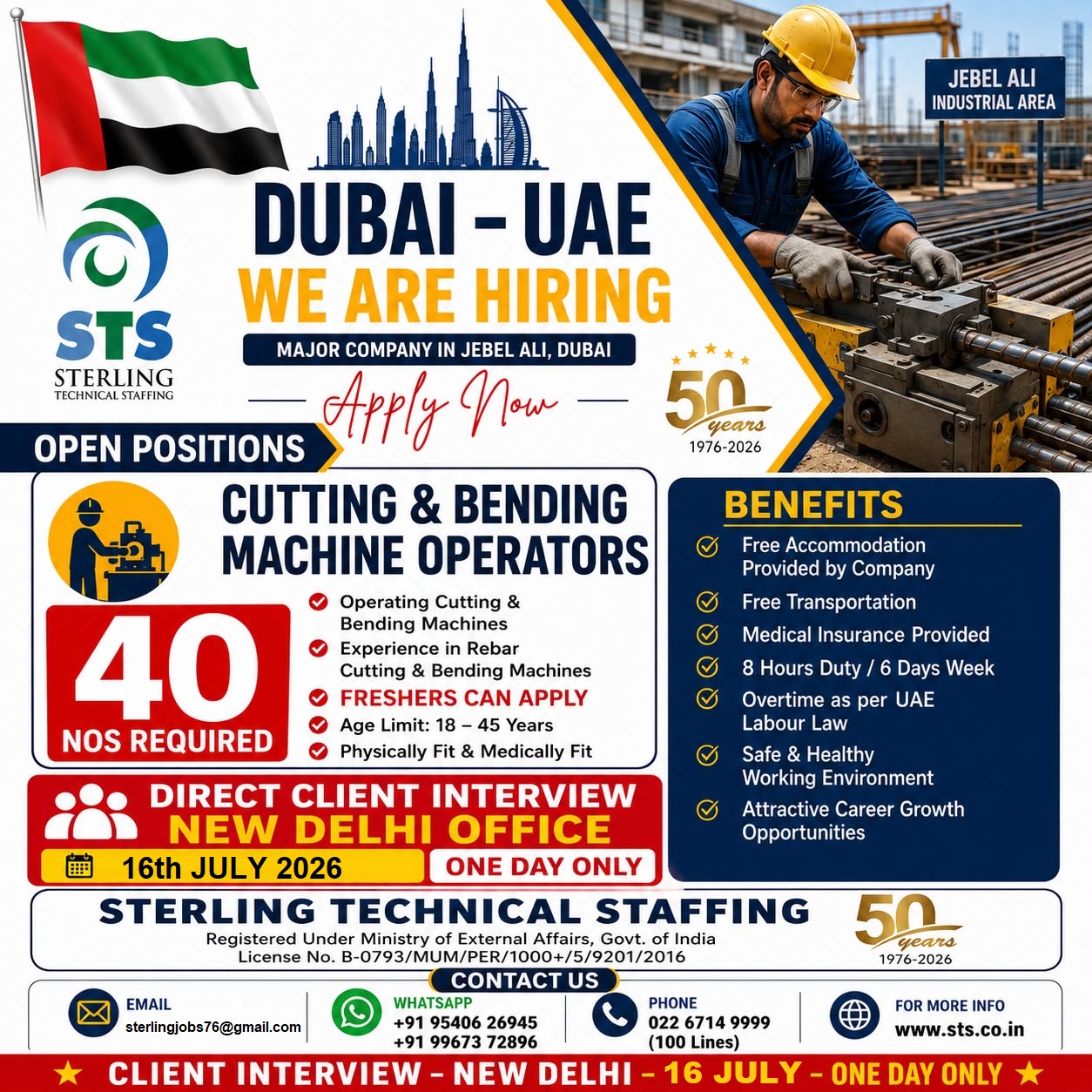 Cutting & Bending Machine Operators — Sterling Technical Staffing, UAE, UAE