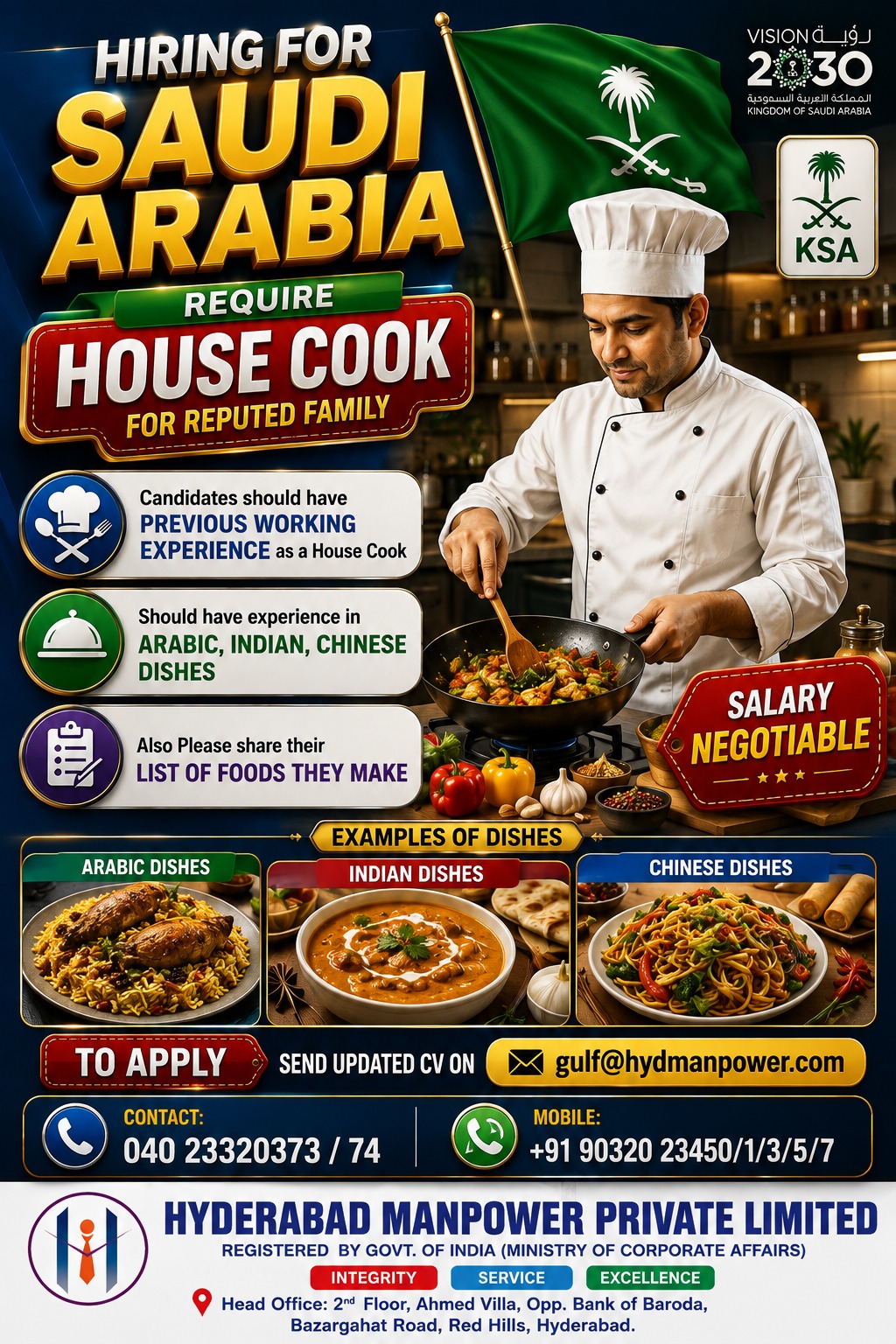Hiring Cook for Saudi Arabia