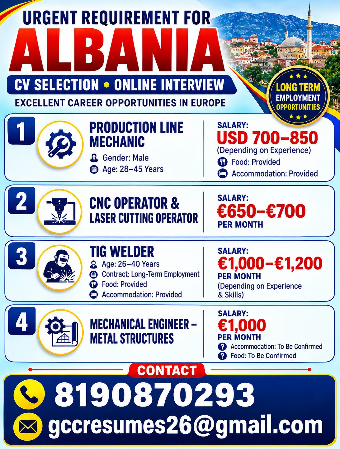 Urgent Requirement for Albania