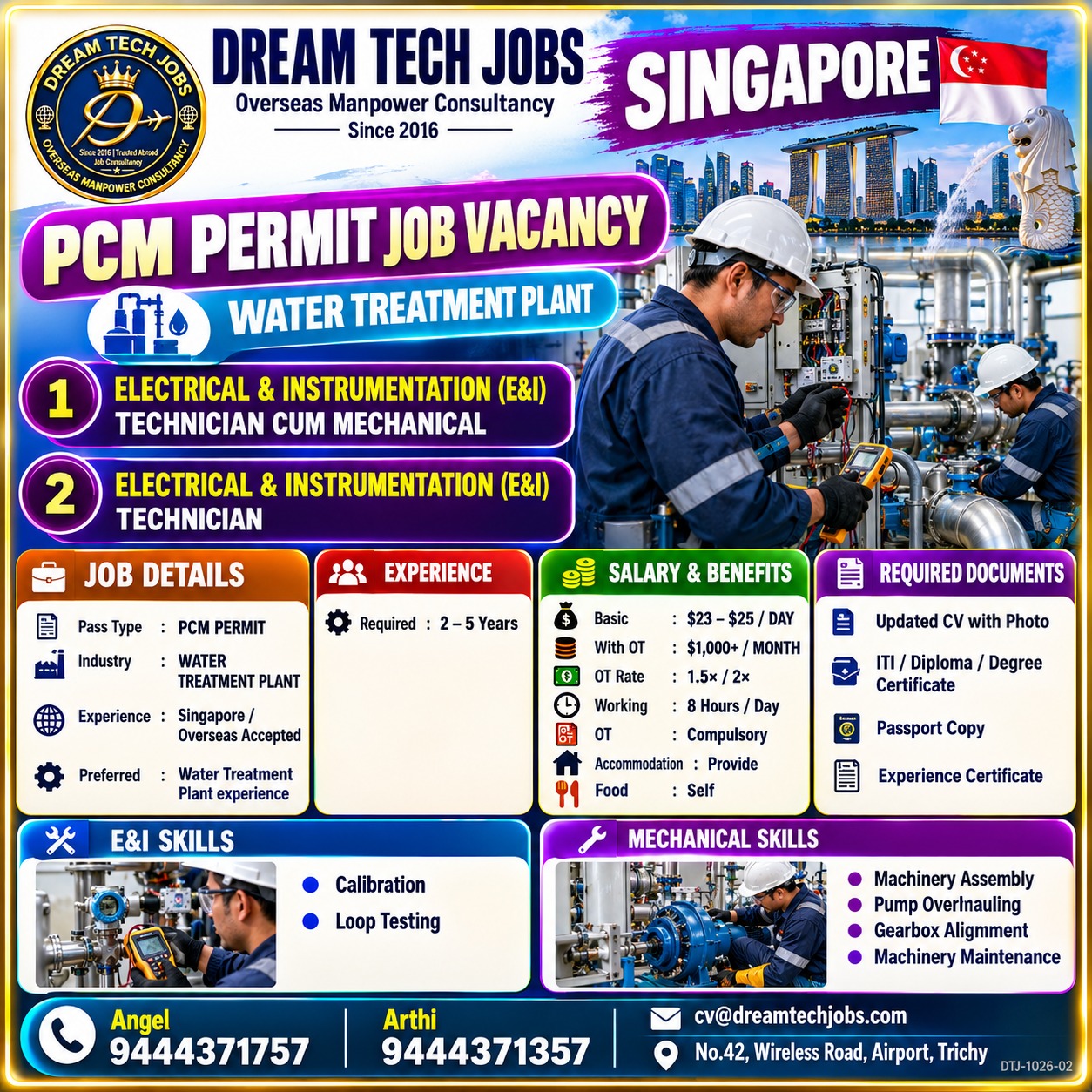 PCM Permit Job Vacancy - Water Treatment Plant — DREAM TECH JOBS -TRICHY, Singapore, Singapore