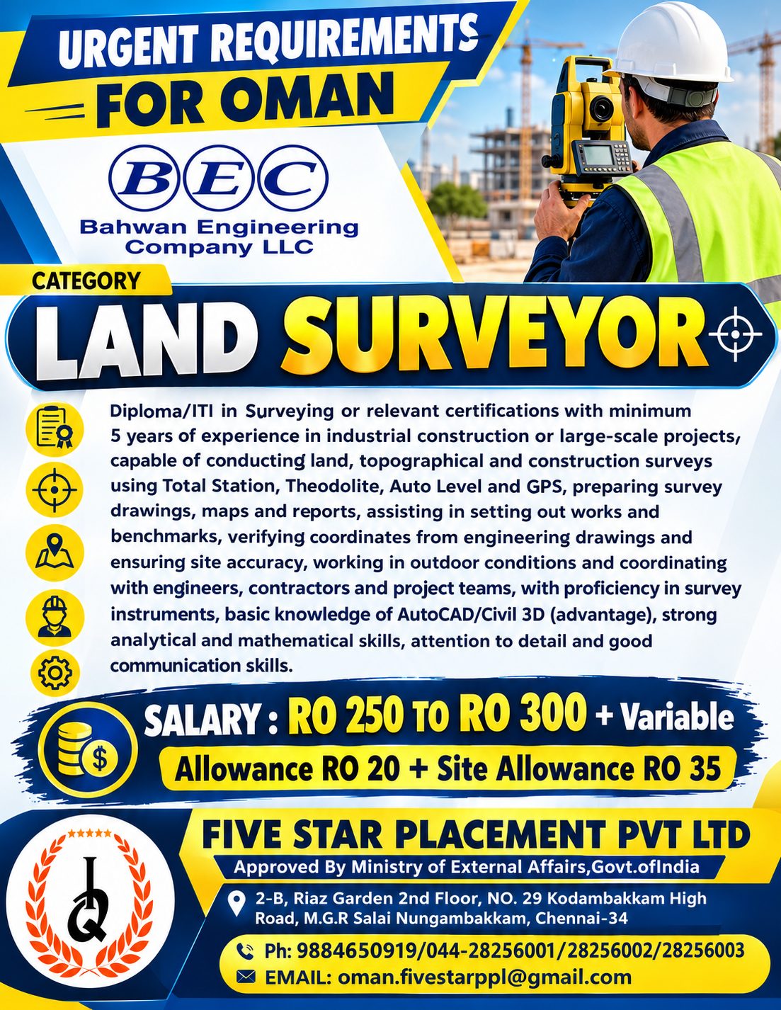 URGENT REQUIREMENTS FOR OMAN - LAND SURVEYOR