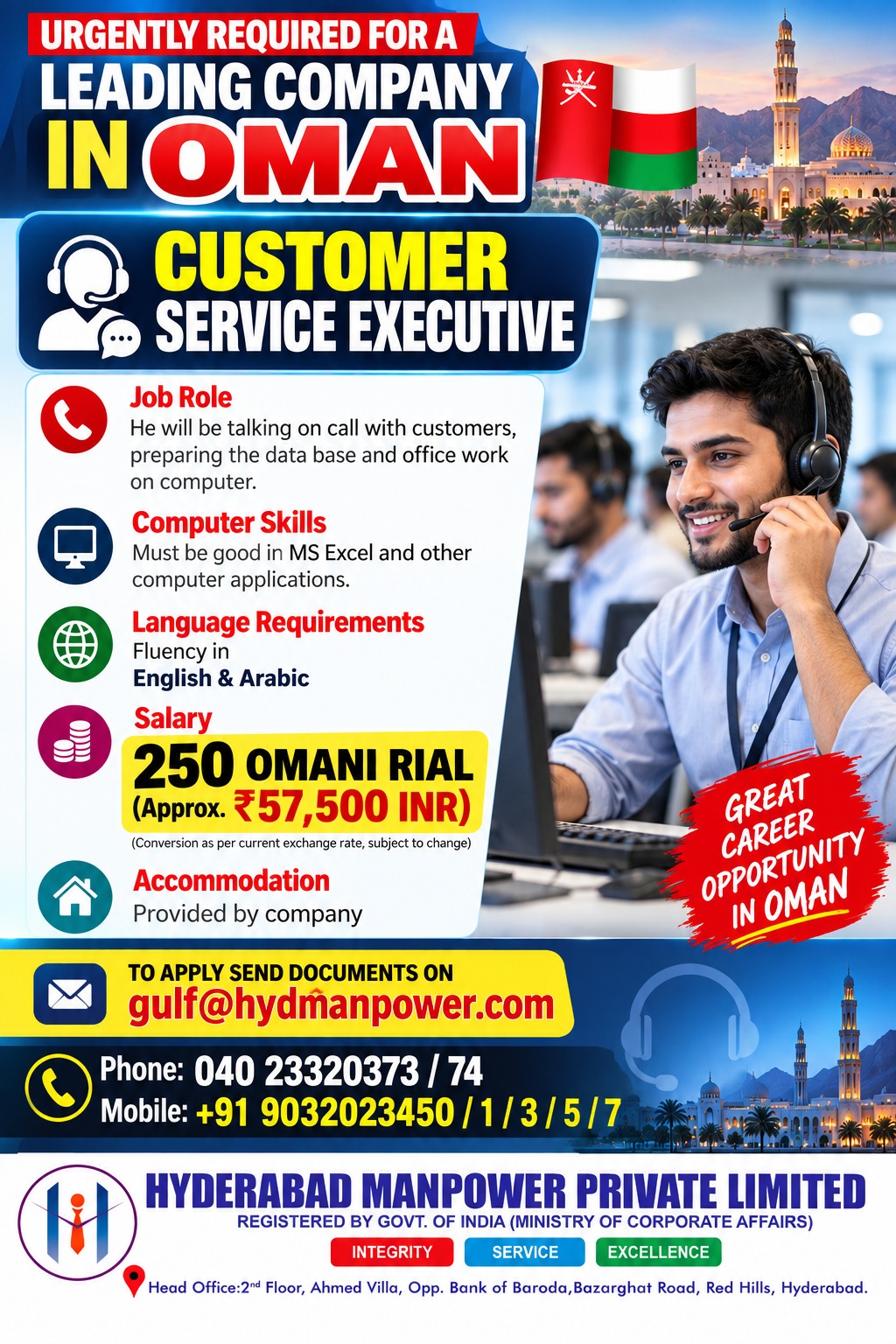 Hiring Customer Care Executive for Oman