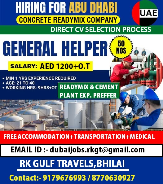 HIRING FOR A LEADING READY MIX COMPANY – ABU DHABI (UAE). — RK GULF TRAVELS,BHILAI, UAE, UAE