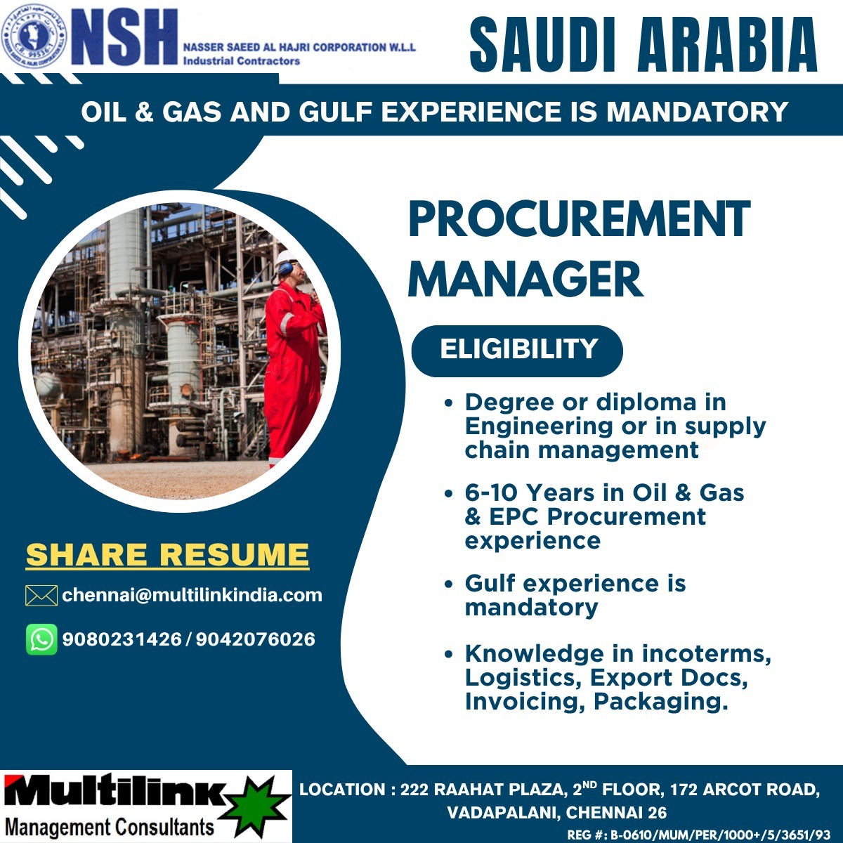 Procurement Manager — MULTILINK
MANAGEMENT
CONSULTANTS PVT.
LTD, Saudi Arabia, Saudi Arabia