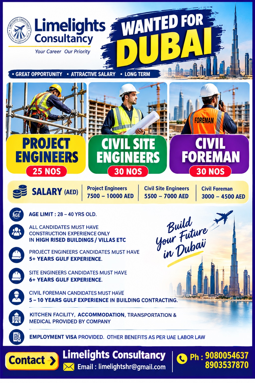 Construction Positions in Dubai — Limelights consultant, United Arab Emirates