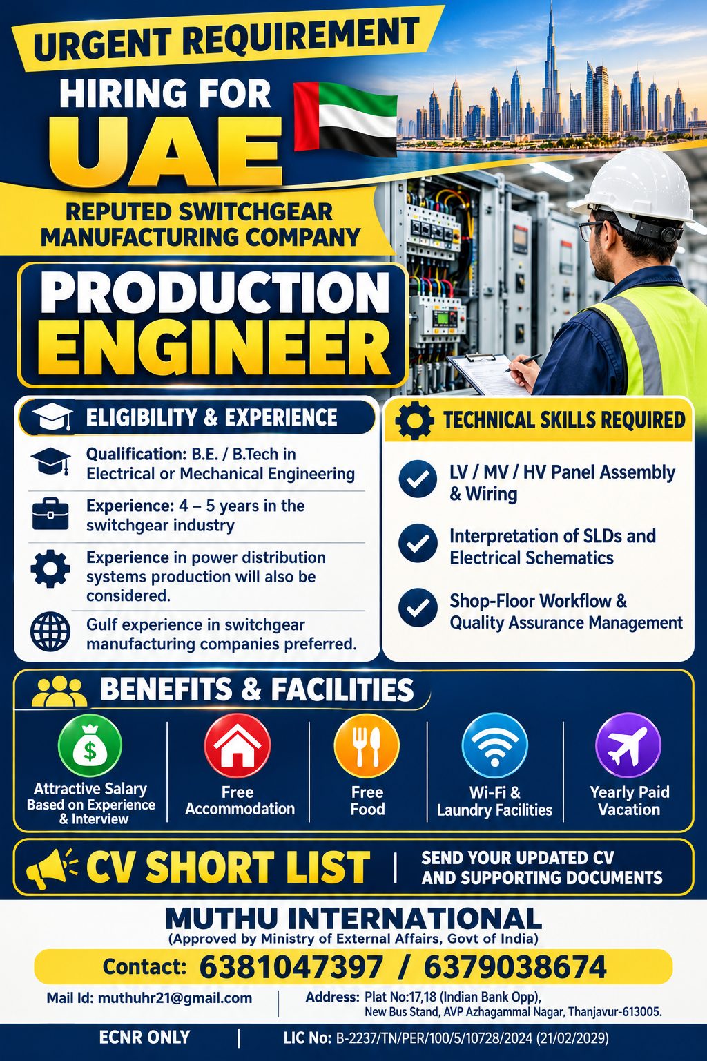 Production Engineer interview @@@ — MUTHU INTERNATIONAL, UAE