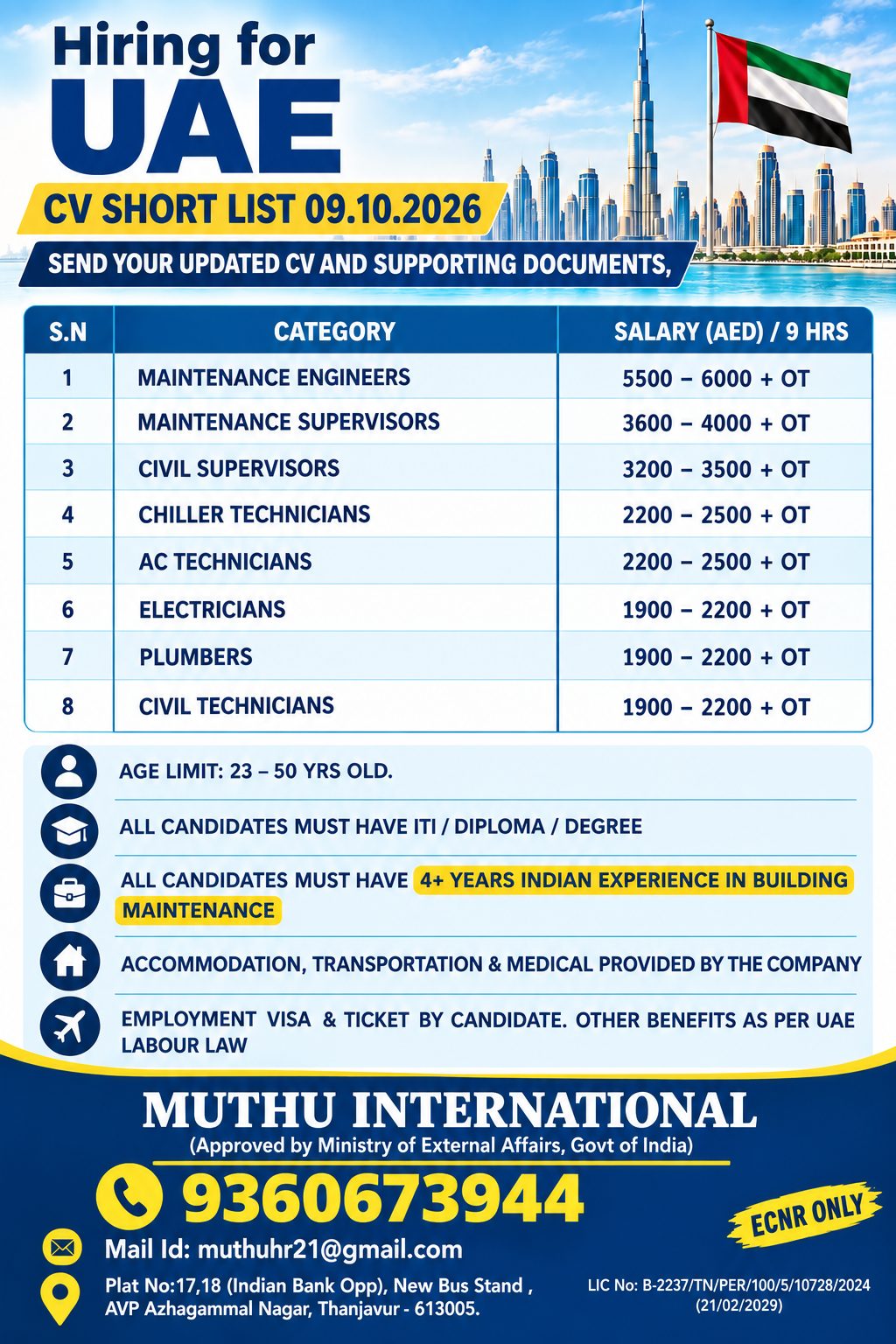 Hiring for UAE - CV Short List — MUTHU INTERNATIONAL, UAE
