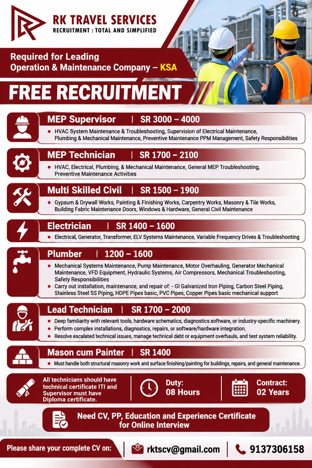 Operation & Maintenance Company Recruitment - KSA