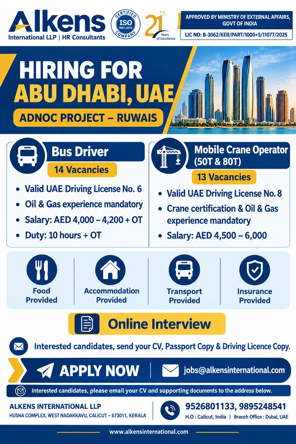 HIRING FOR ABU DHABI , UAE