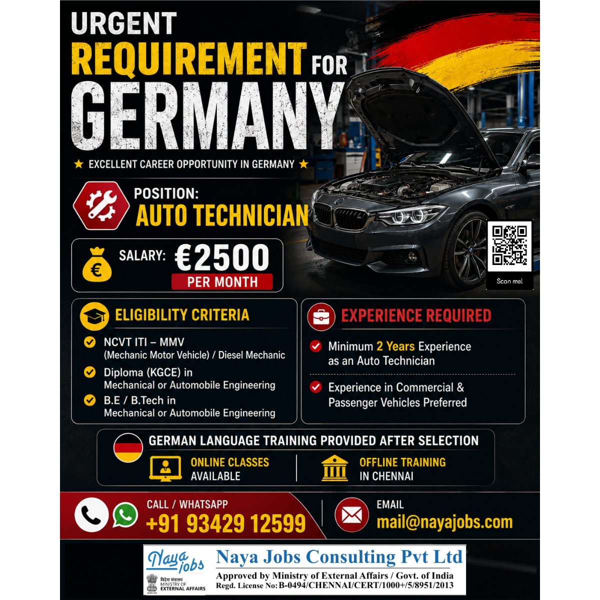 Hiring for Auto Technician — Naya Jobs Consulting Pvt Ltd, India