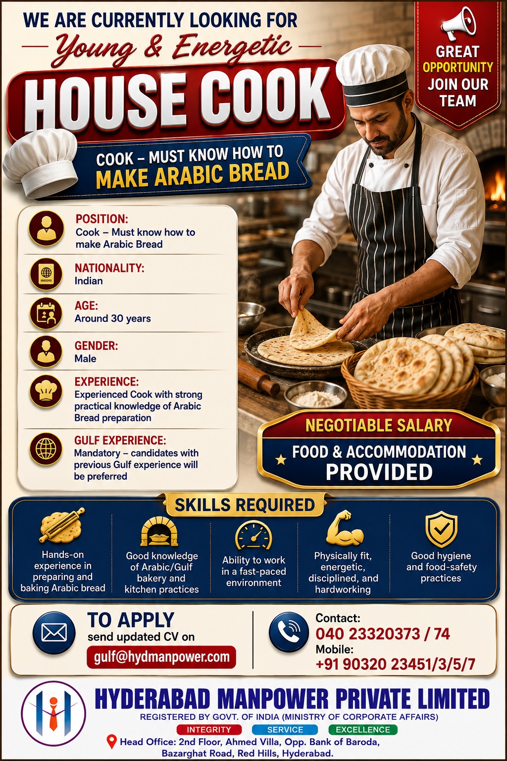 Hiring House Cook for KSA — Shaik Sahil, KSA, KSA