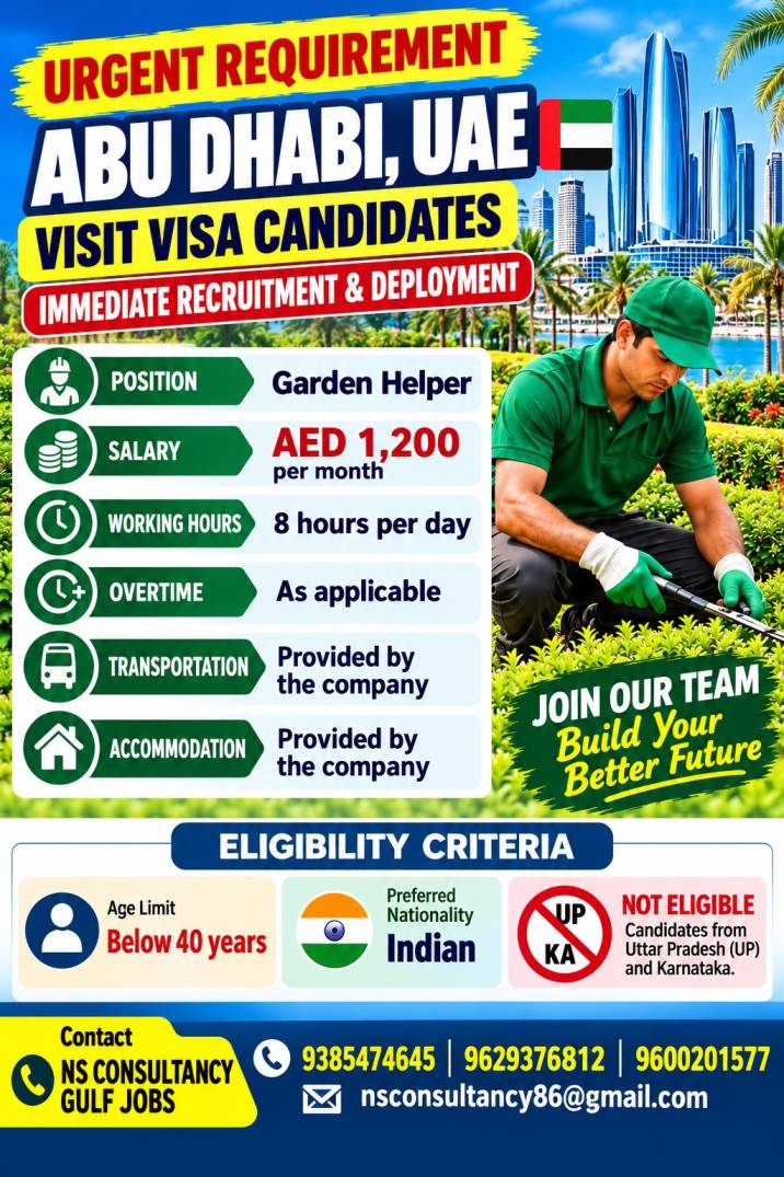 urgent requirement for abu dhabi, uae — nsconsultancy, UAE, UAE