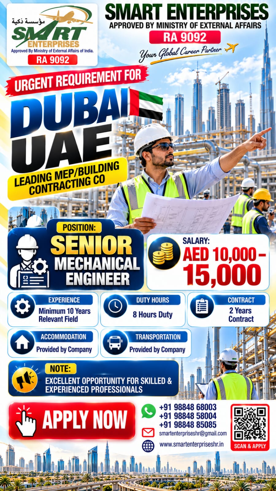 SENIOR MECHANICAL ENGINEER — smartenterpriseshr@gmail.com, DUBAI