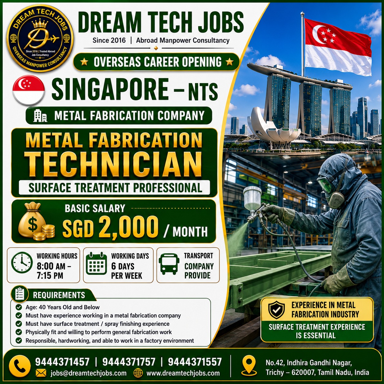 Metal Fabrication Technician - Surface Treatment Professional — Dream Tech Jobs - Trichy, Singapore, Singapore
