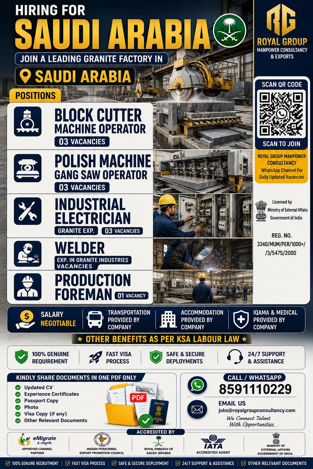 Granite Factory Positions - Saudi Arabia — Royal Group, Saudi Arabia