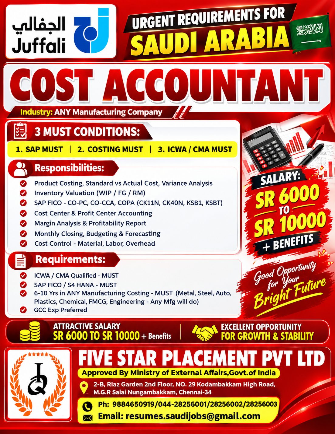 COST ACCOUNTANT FOR ALJUFFALI  -KSA