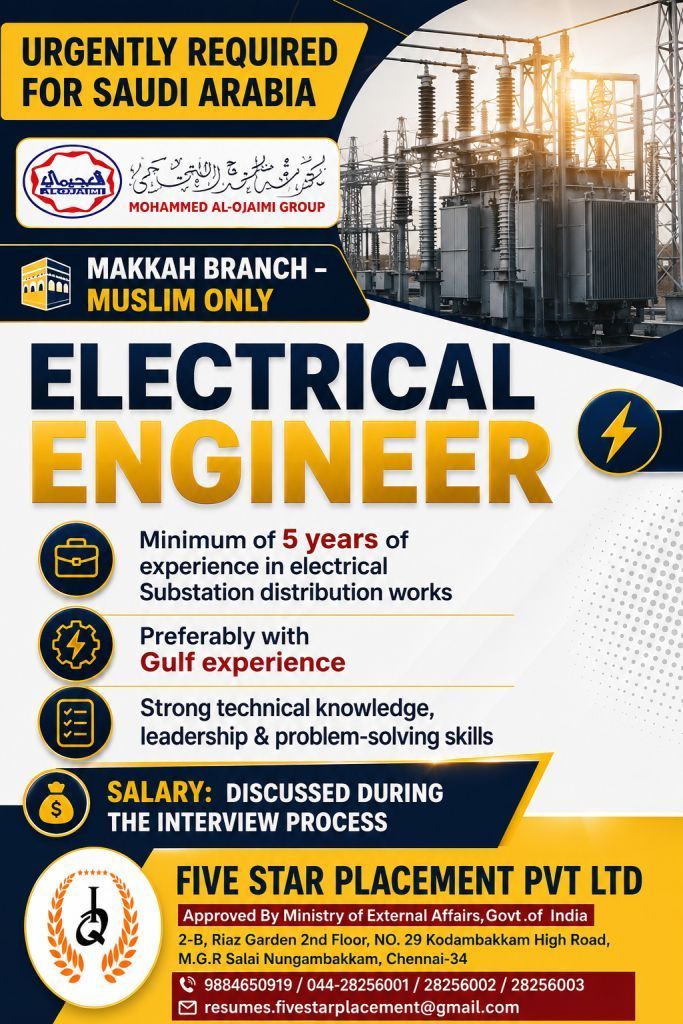 URGENTLY REQUIRMENTS FOR KSA -MAKKAH BRANCH — Five Star Placement Pvt Ltd, SAUDI ARABIA