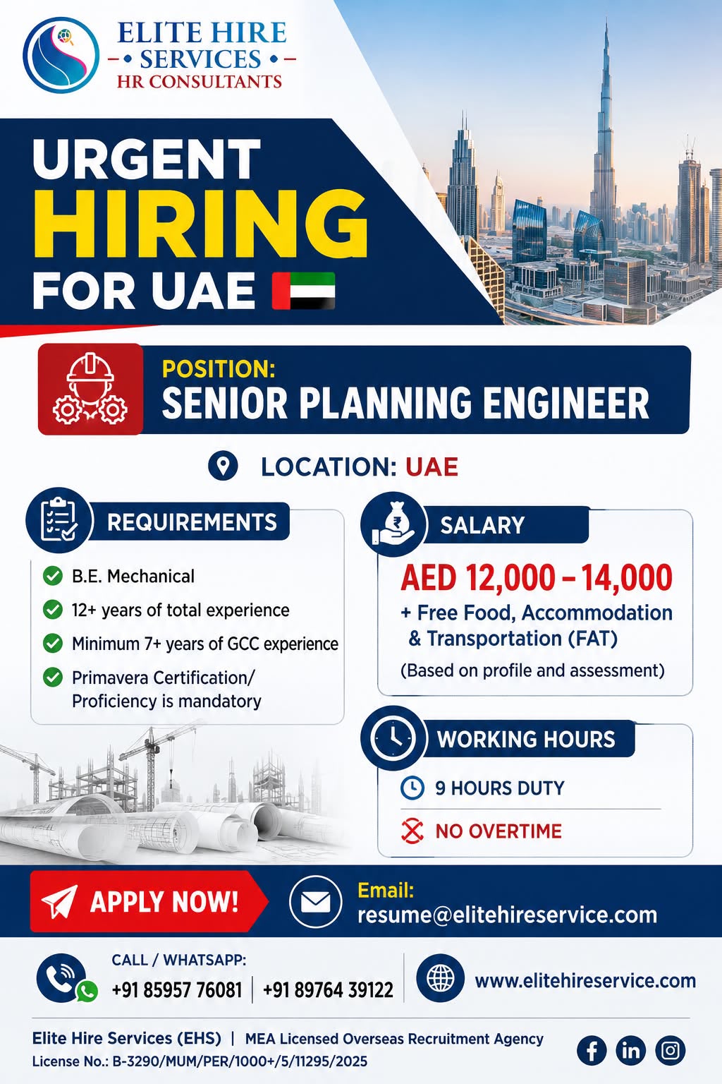 Senior Planning Engineer — Elite Hire Services, UAE, UAE
