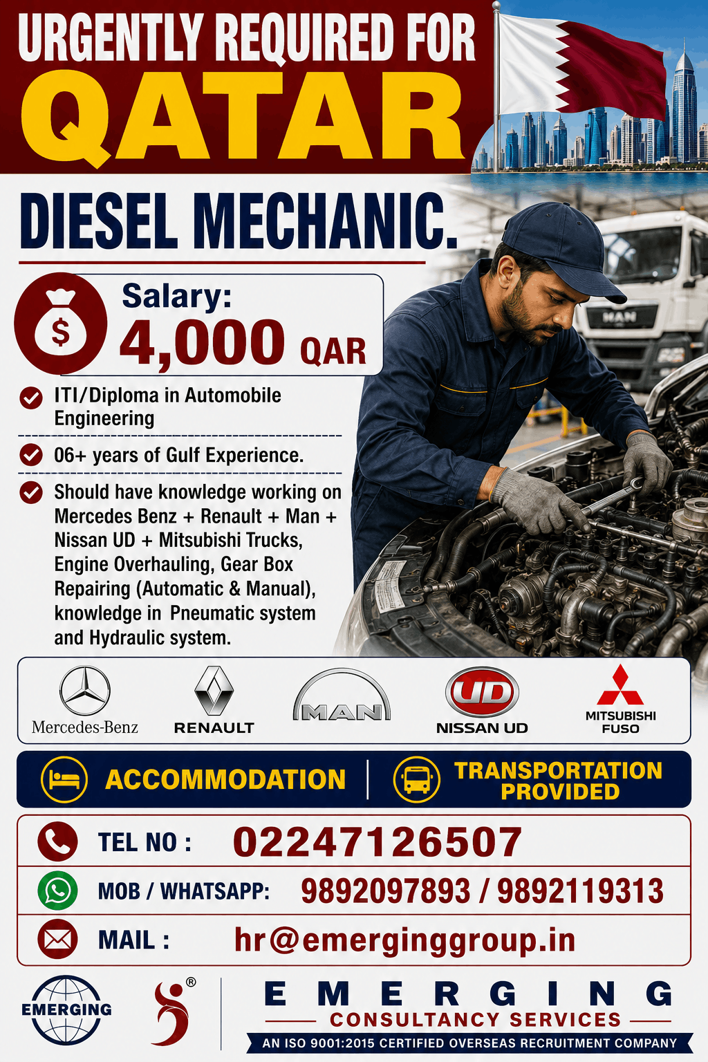 Urgent Hiring for Qatar – Diesel Mechanic
