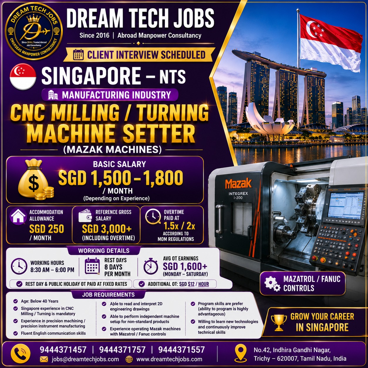 CNC Milling / Turning Machine Setter — Dream Tech Jobs - Trichy, Singapore, Singapore