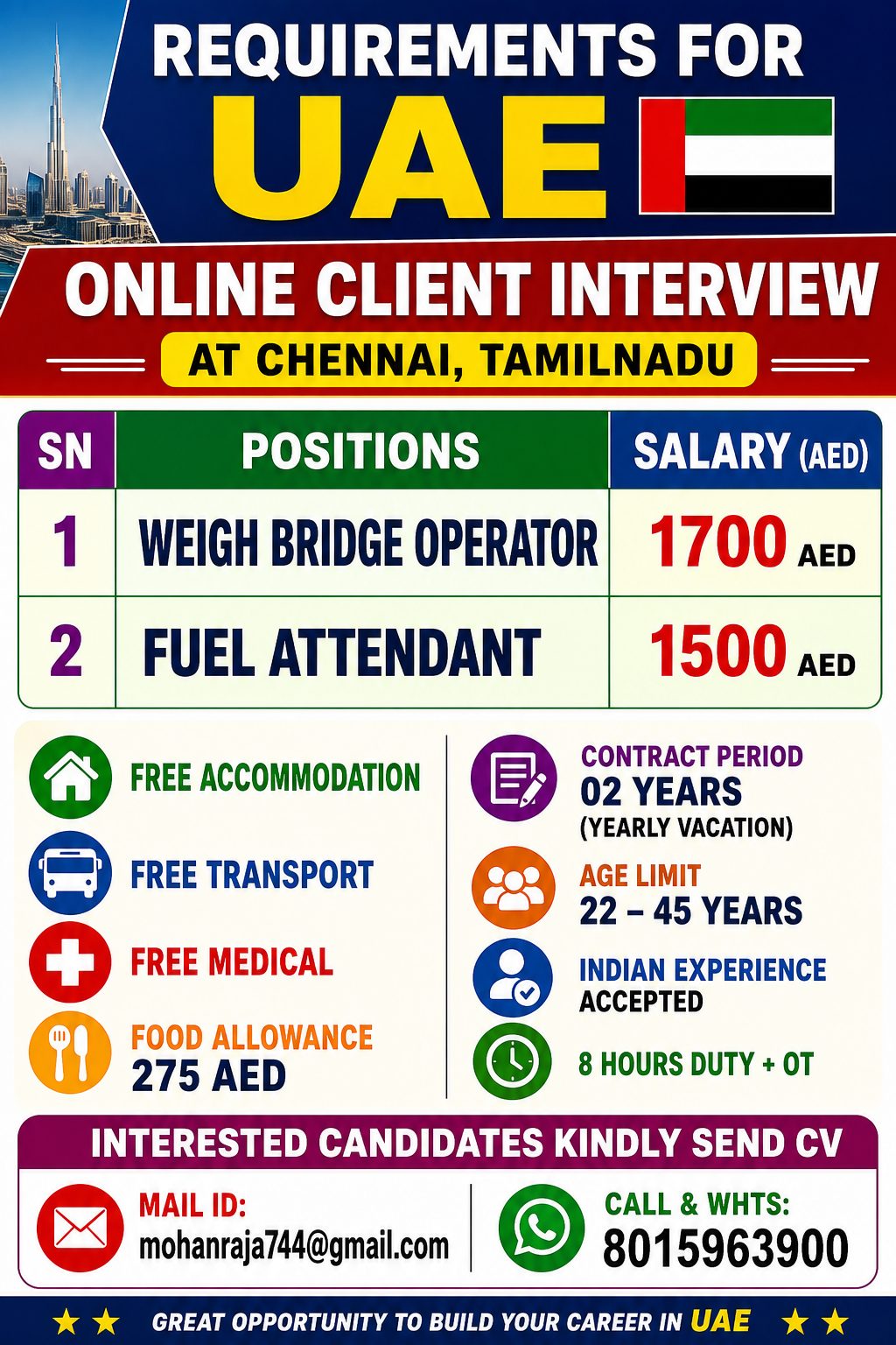 UAE Job Recruitment - Online Client Interview — JUPITER CONSULTANCY, United Arab Emirates