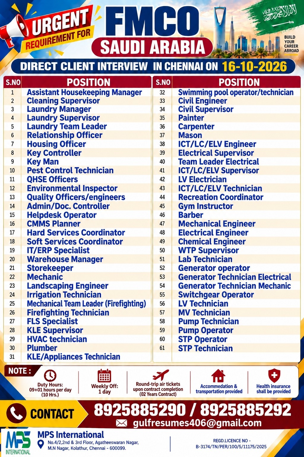 FMCO Saudi Arabia - Urgent Recruitment