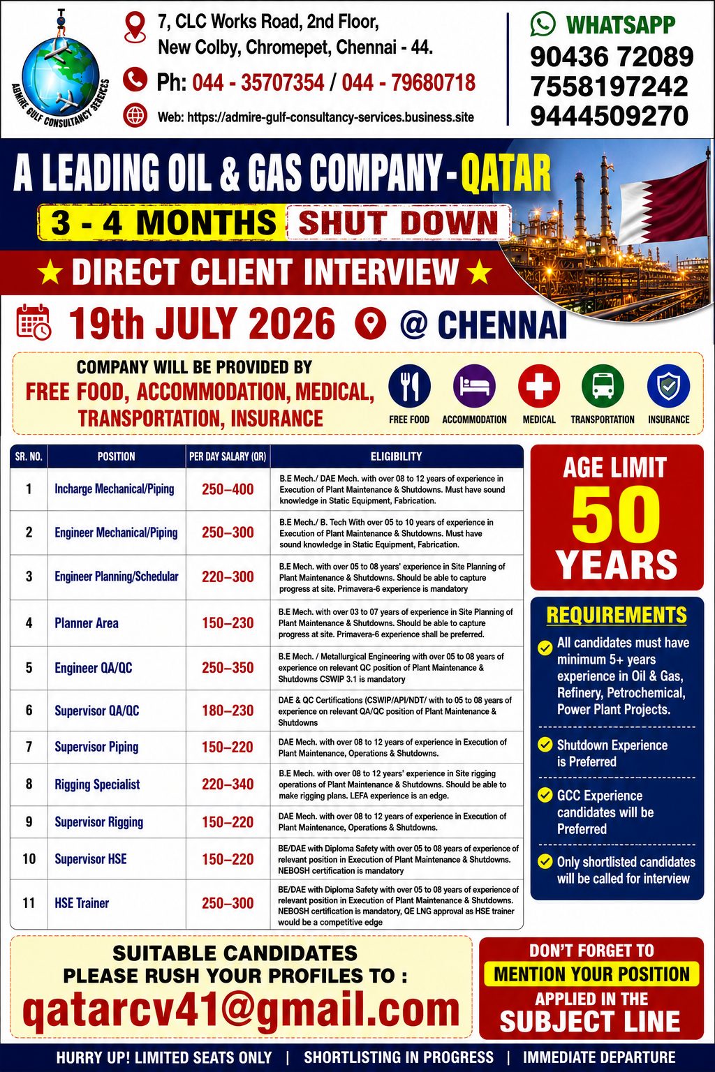 Oil & Gas Company - Qatar Recruitment — admire gulf consultancy services, Qatar