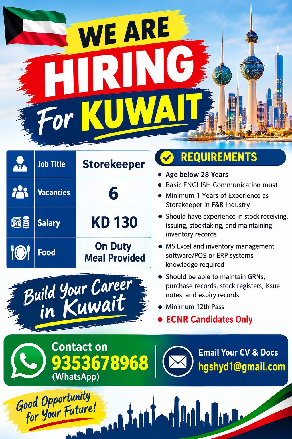 STORE KEEPER  FOR KUWAIT