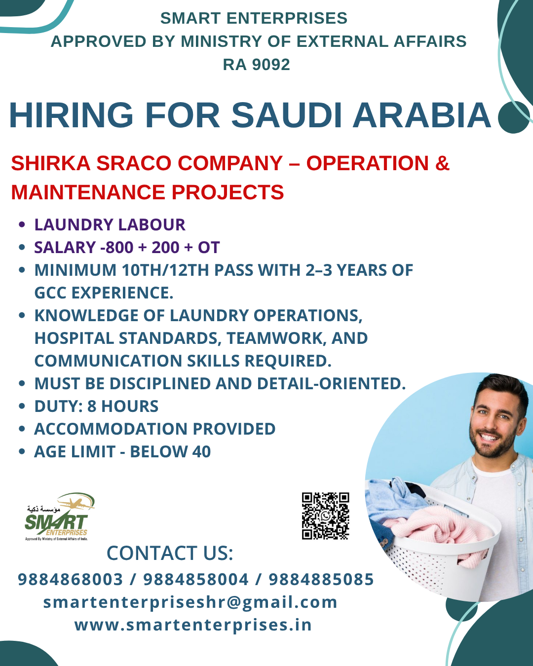 Laundry Labour — smartenterpriseshr@gmail.com, SAUDI ARABIA, SAUDI ARABIA