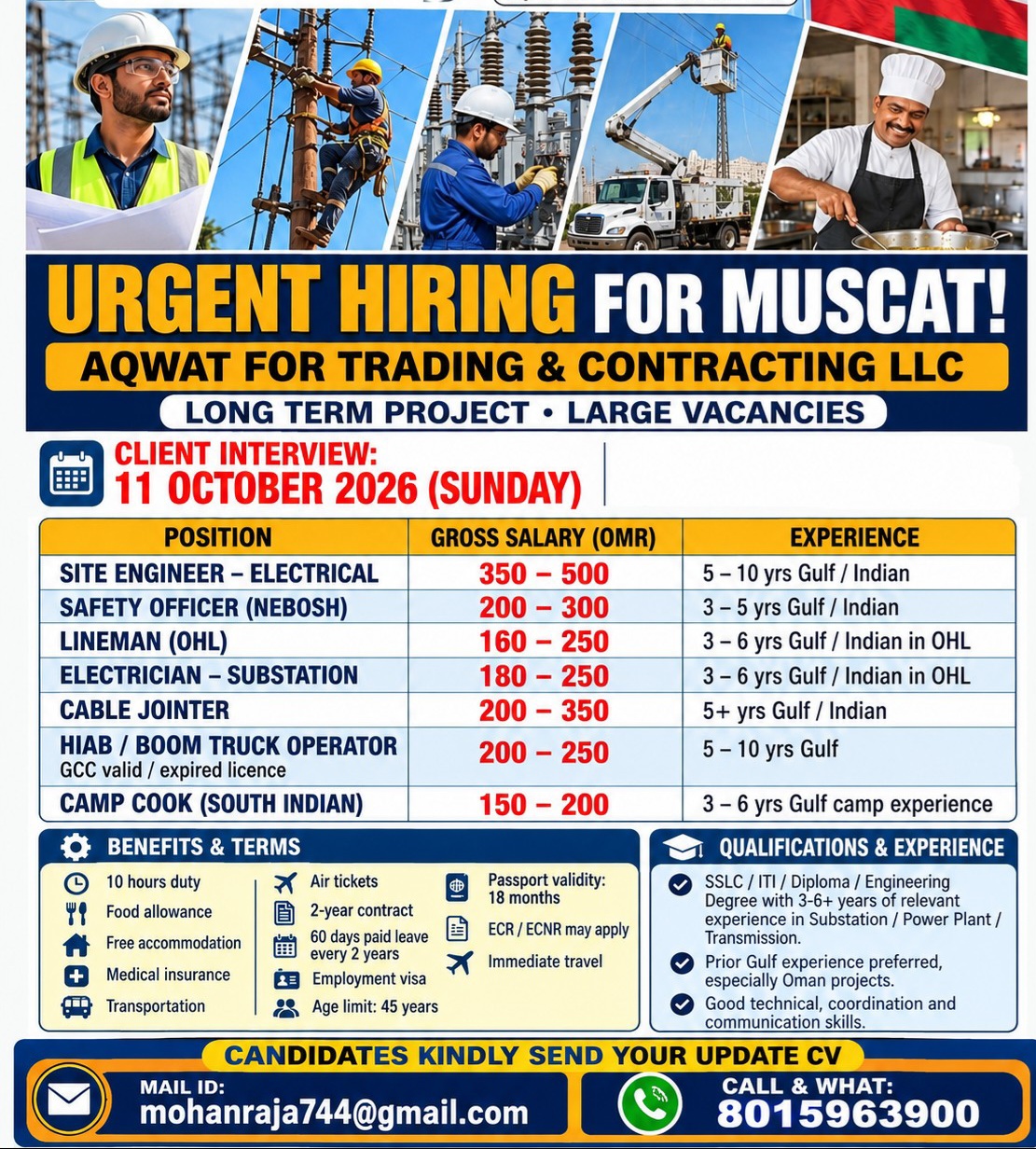 Urgent Hiring for Muscat
