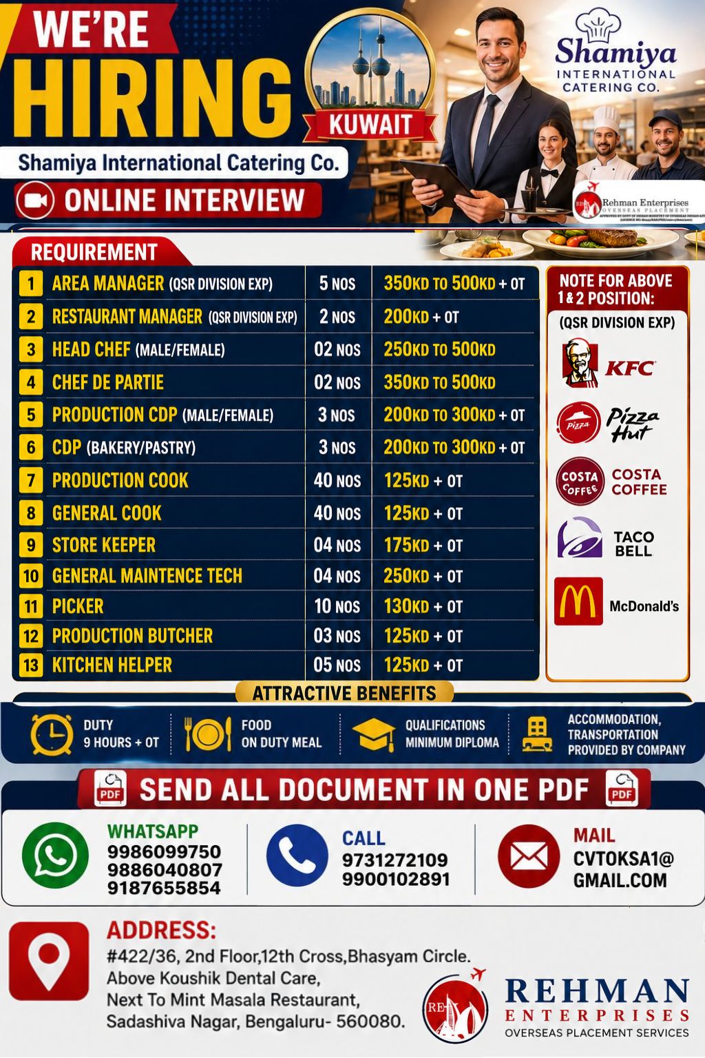 Multiple Positions - Shamiya International Catering Co.