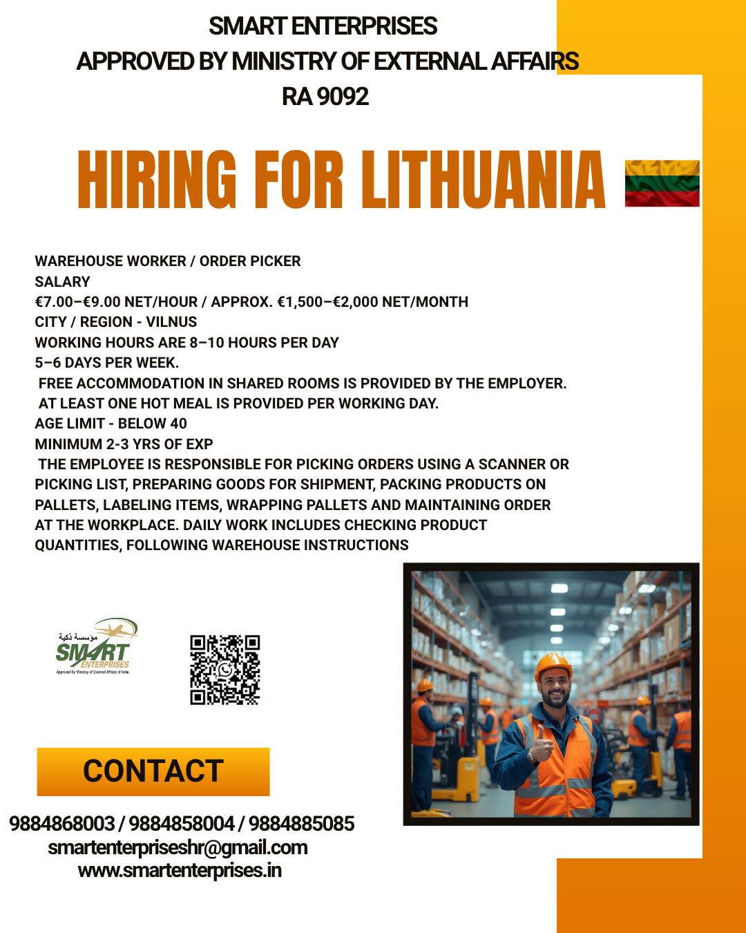 Warehouse Worker / Order Picker — smartenterpriseshr@gmail.com, Lithuania, Lithuania