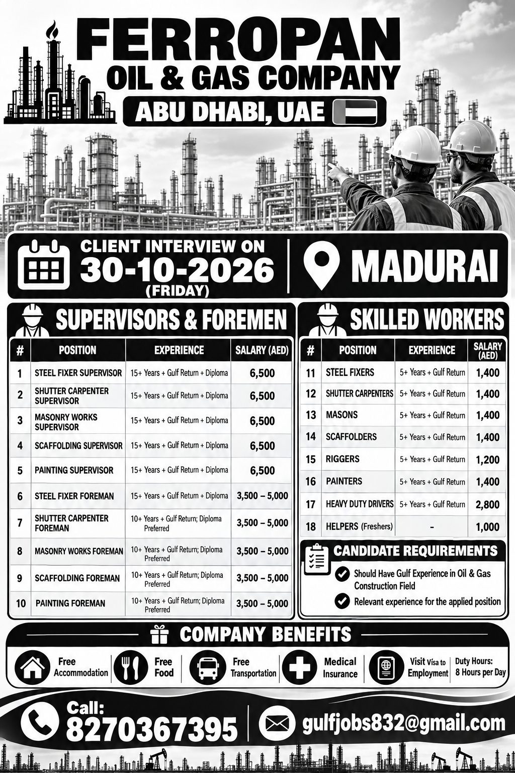 Oil & Gas Construction Project - Supervisors, Foremen & Skilled Workers