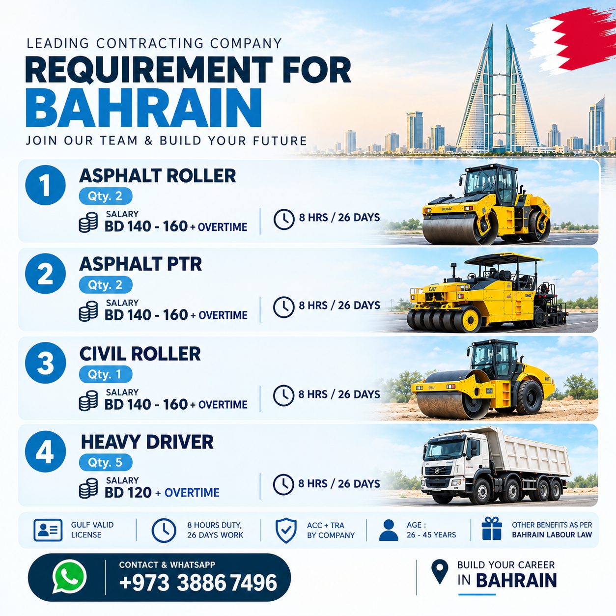 Leading Contracting Company Requirement for Bahrain — SOUMYAA TRAVEL BUREAU, Bahrain, Bahrain