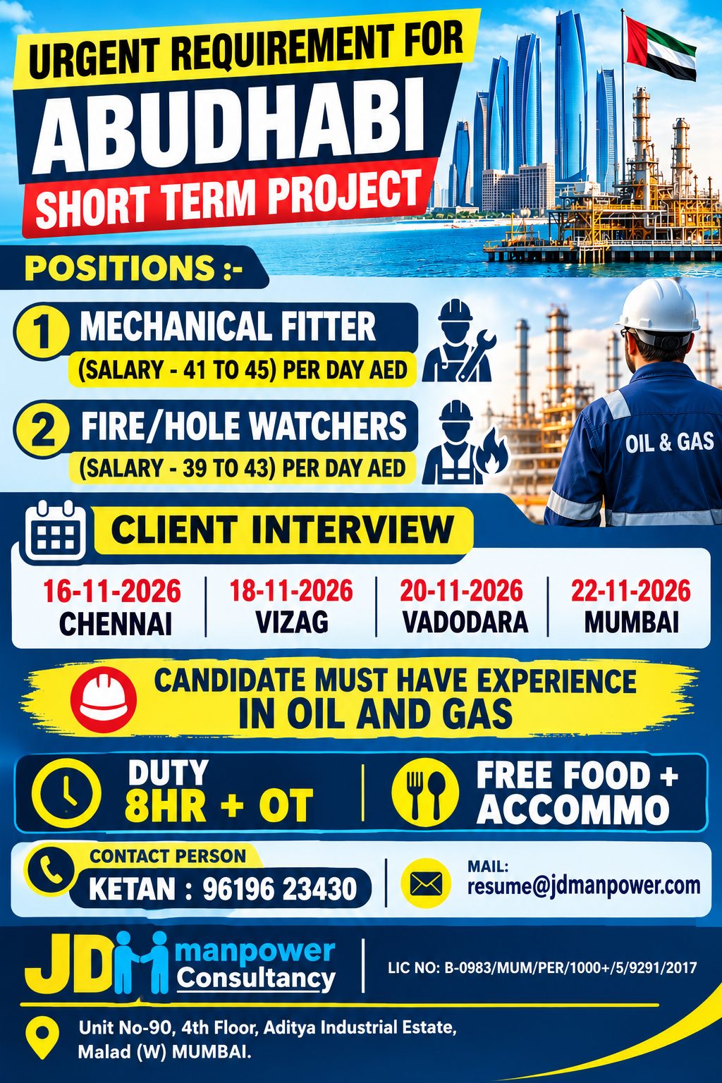URGENT REQUIREMENT FOR ABUDHABI SHORT TERM PROJECT