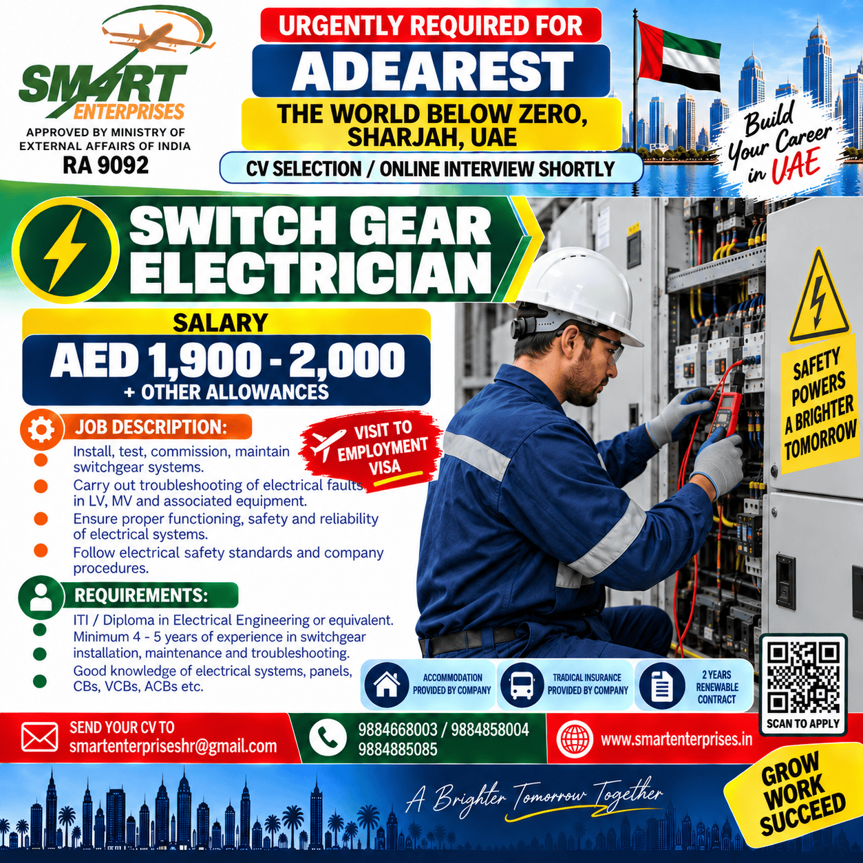 SWITCHGEAR ELECTRICIAN — smartenterpriseshr@gmail.com, UAE