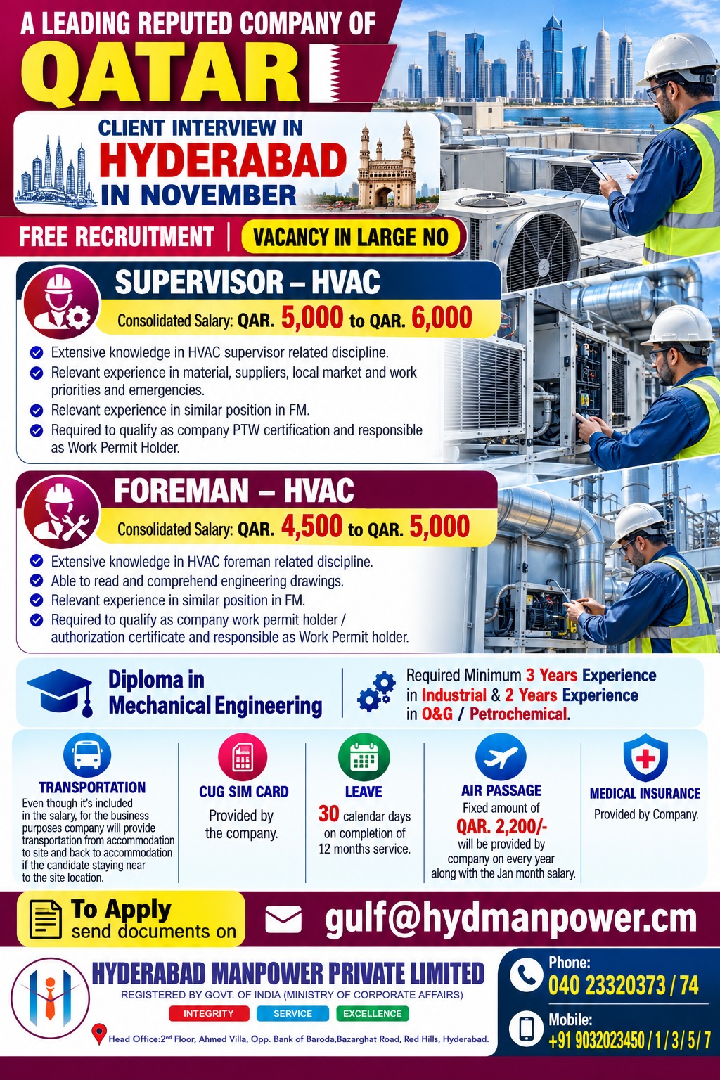 Hiring Supervisor or Foreman for Qatar