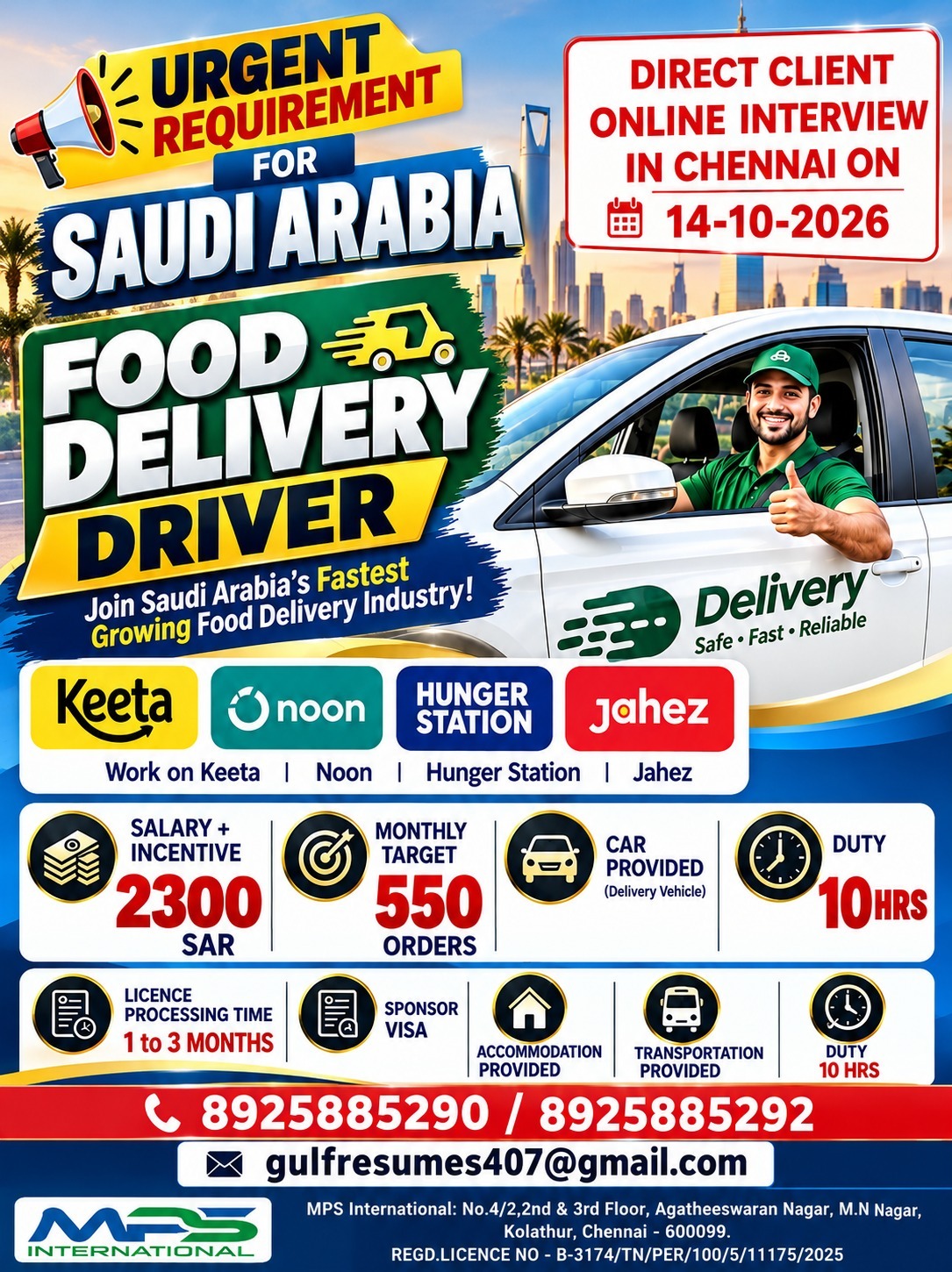 Food Delivery Driver — MPS INTERNATIONAL, Saudi Arabia, Saudi Arabia