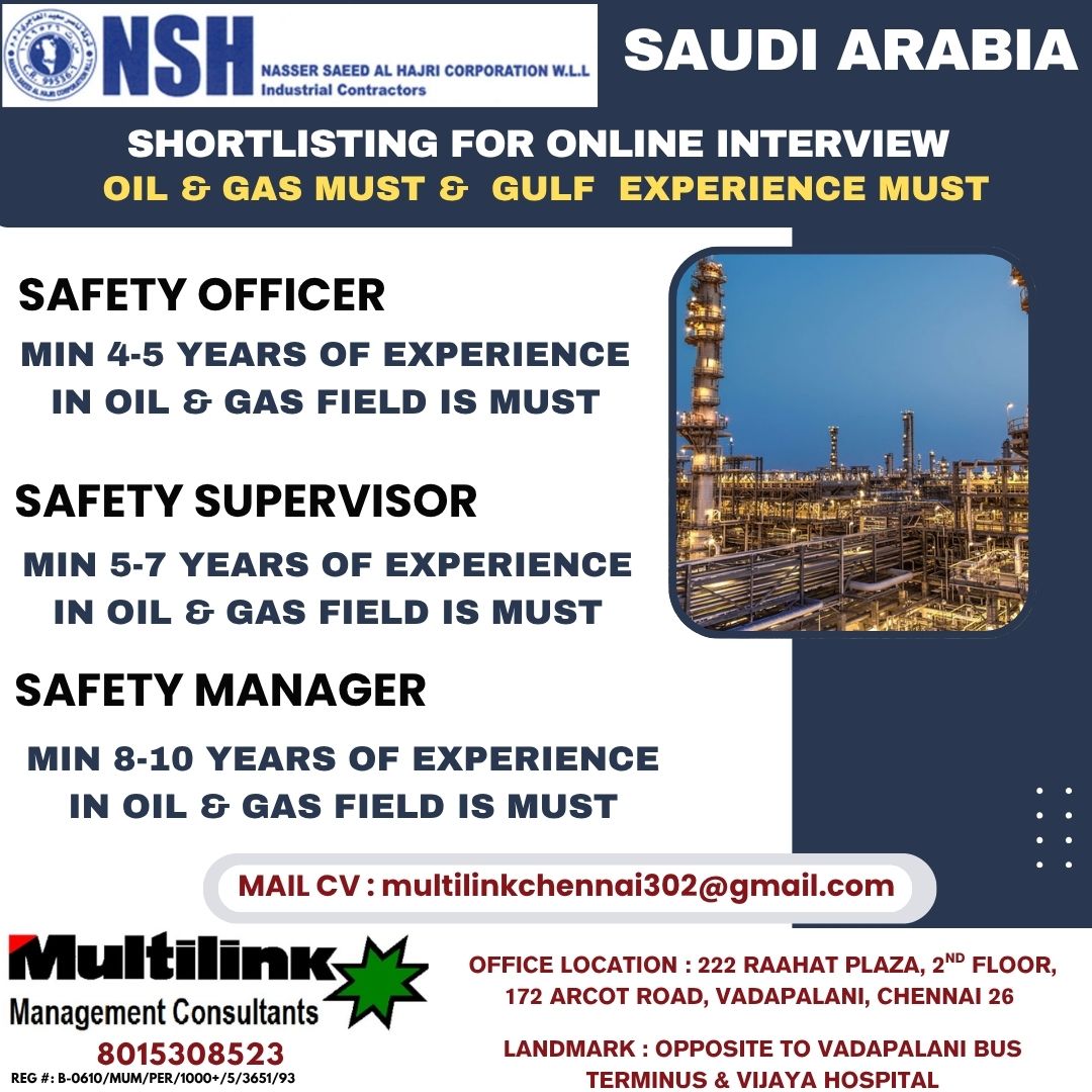 Safety Officer, Safety Supervisor, Safety Manager