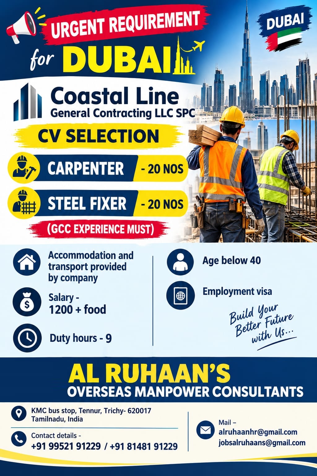 Urgent Requirement for Dubai - Coastal Line General Contracting LLC SPC