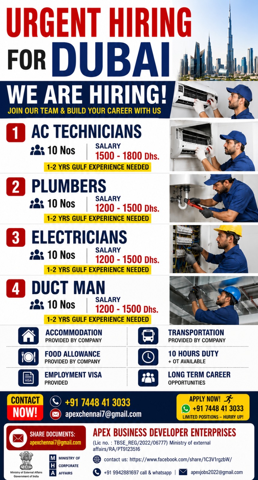Urgent Hiring for Dubai