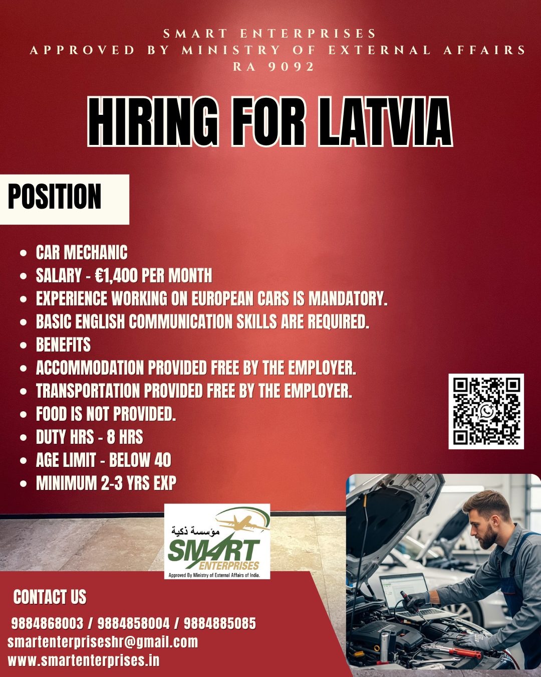 Car Mechanic — smartenterpriseshr@gmail.com, LATVIA, LATVIA