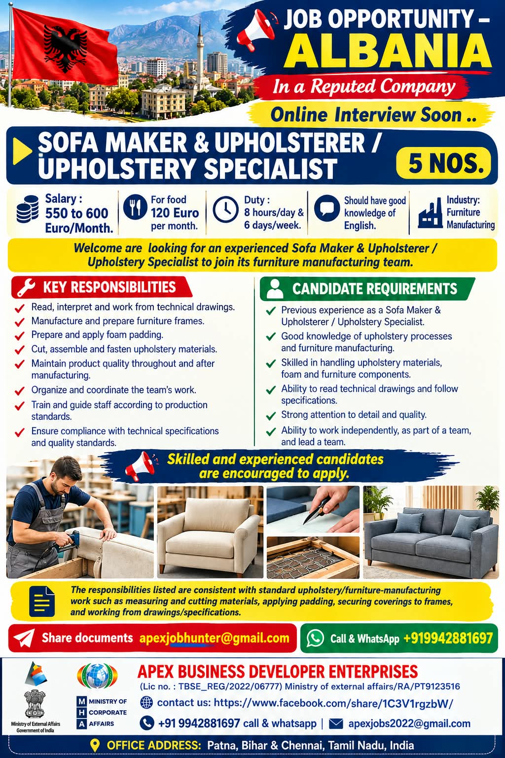 Sofa Maker & Upholsterer / Upholstery Specialist