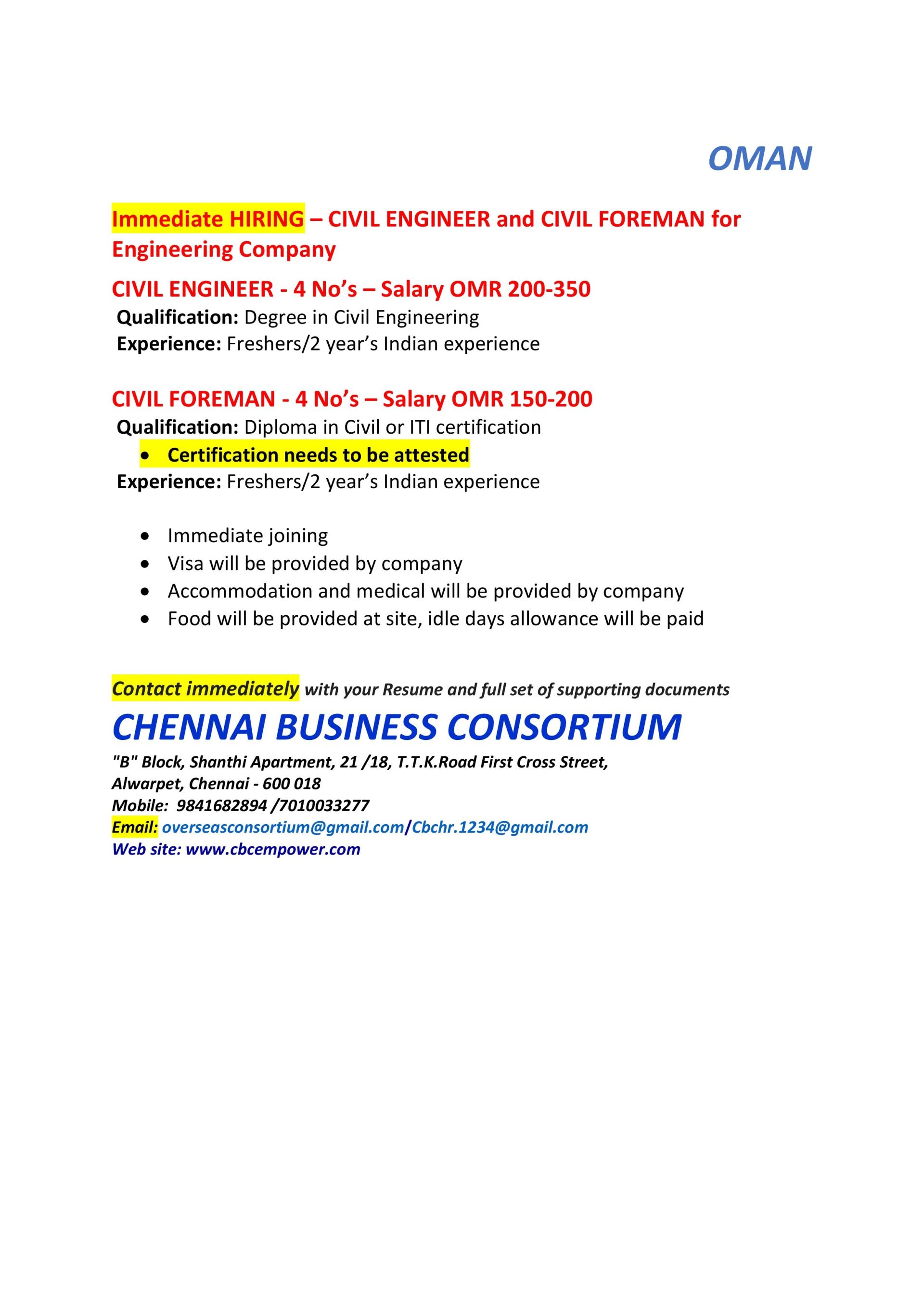 Civil Engineer and Civil Foreman for Engineering Company