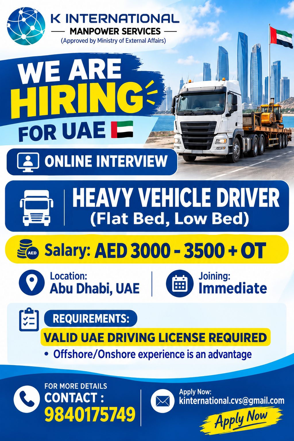 Heavy Vehicle Driver — K International, United Arab Emirates