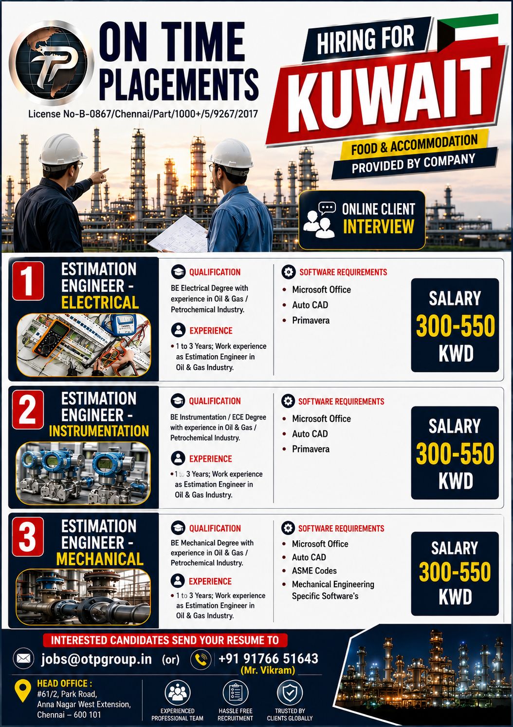 Estimation Engineer - Multiple Positions — ON TIME PLACEMENTS, Kuwait, Kuwait